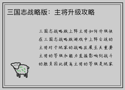 三国志战略版：主将升级攻略